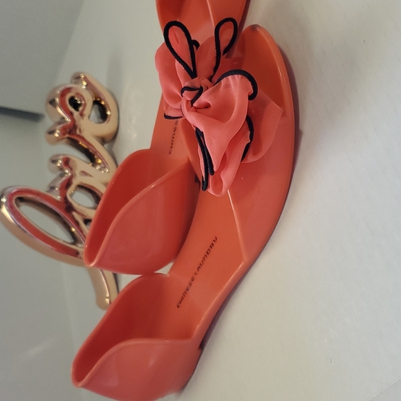 Women's Rubber Flats Open Toe Sandals w Bow Pink Coral - Picture 12 of 12